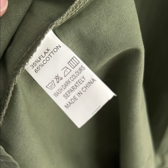 Flax and cotton olive long dress with pockets - Picture 3 of 4